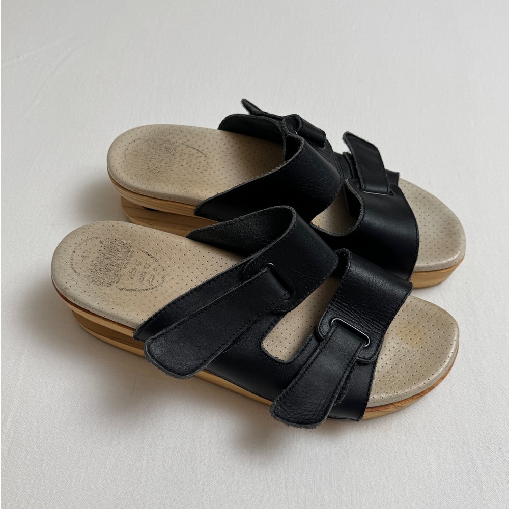 J Rubio Z Coil Platform Spring Black Leather Clogs Sandals Luver Size EU 42 - Picture 2 of 14